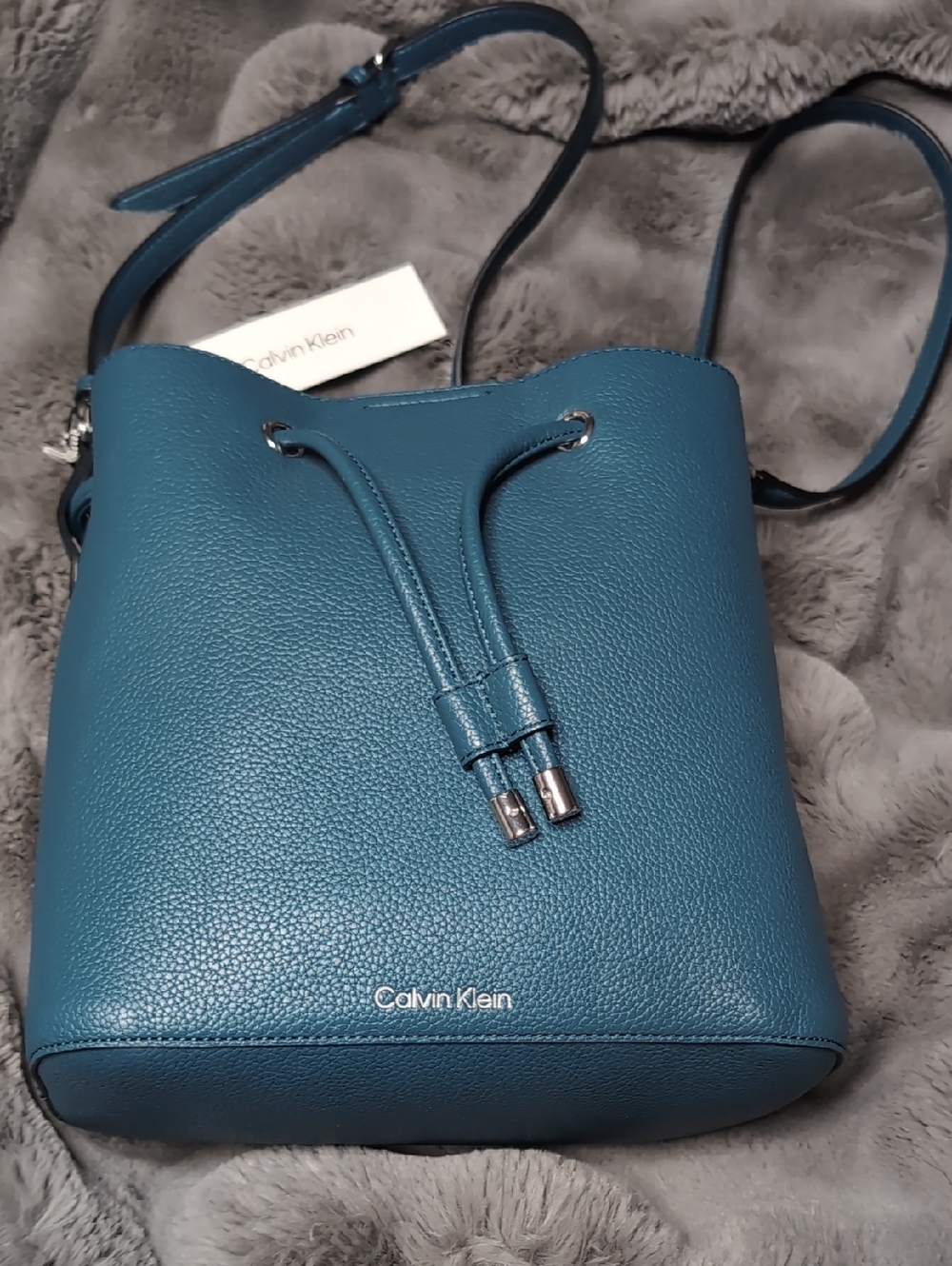 Calvin Klein Turquoise Pebble Drawstring Crossbody Bag